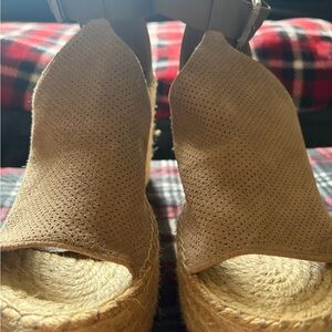 Marc Fisher Tan Suede Espadrille Wedge Sandals